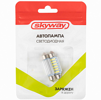 Автолампа диод T11(C5W) 12V 6SMD диодов 1-конт 39мм обманка Белая SKYWAY Салон, номер компл. 2 шт